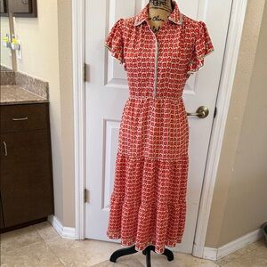 Max Studio Red Printed Asymmetrical Midi Dress